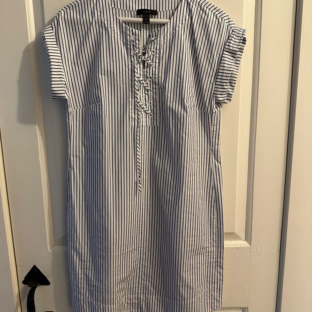 J Crew Striped Lace-up Cotton Shirtdress White Blue Style #G5360